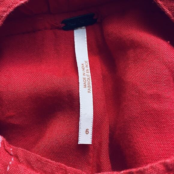 Free People Jumpsuit Size 6 Feel the Sun Red Linen Blend Wide Leg Pockets Boho - Picture 9 of 12